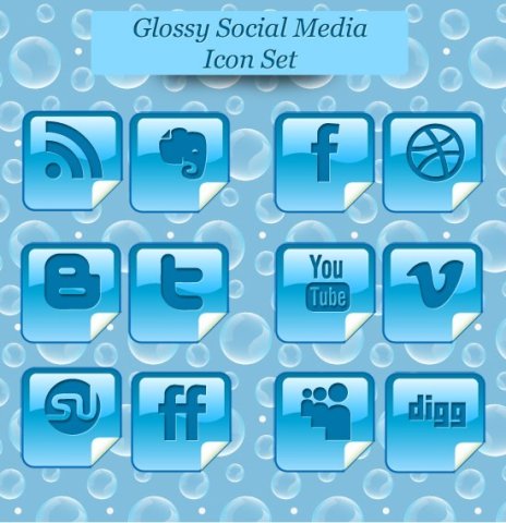 Free Glossy Beautiful Peel Over Social Media Icon Set